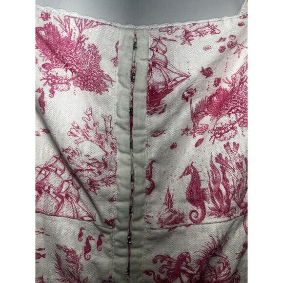 Avec Les Filles Dress Womens 14 Linen Blend Sea Print Mermaid Nautical Summer - Picture 4 of 16